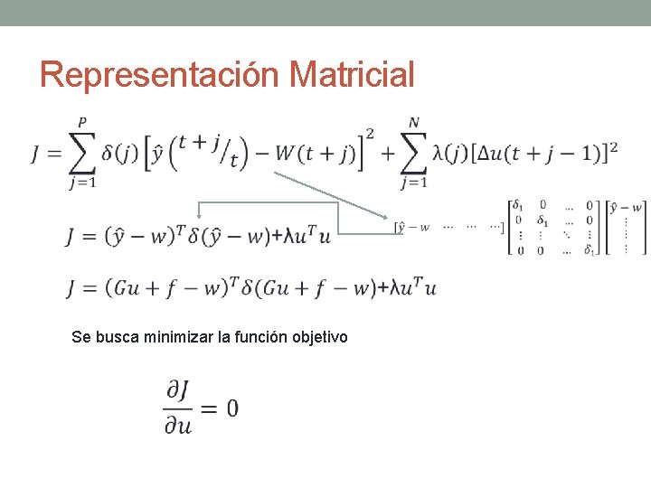 Representación Matricial Se busca minimizar la función objetivo 