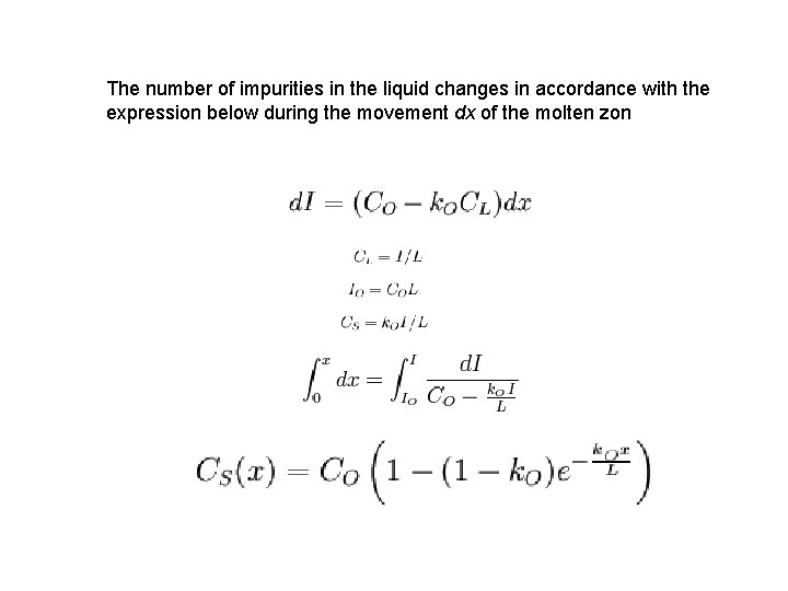 The number of impurities in the liquid changes in accordance with the expression below