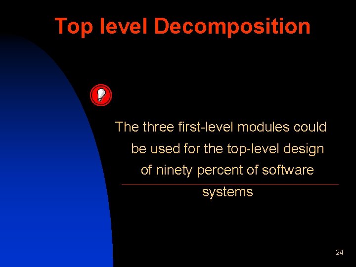 Top level Decomposition The three first-level modules could be used for the top-level design