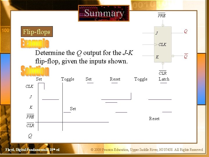 Summary PRE Flip-flops Q J CLK Determine the Q output for the J-K flip-flop,