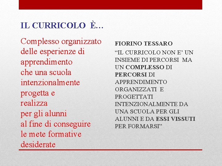 IL CURRICOLO È… Complesso organizzato delle esperienze di apprendimento che una scuola intenzionalmente progetta