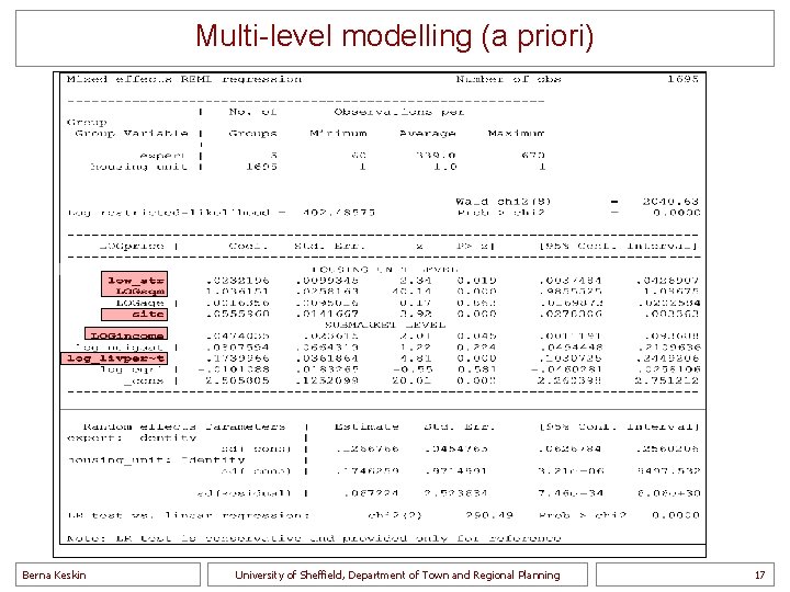 Multi-level modelling (a priori) Berna Keskin University of Sheffield, Department of Town and Regional