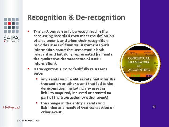 Recognition & De-recognition § § Transactions can only be recognized in the accounting records