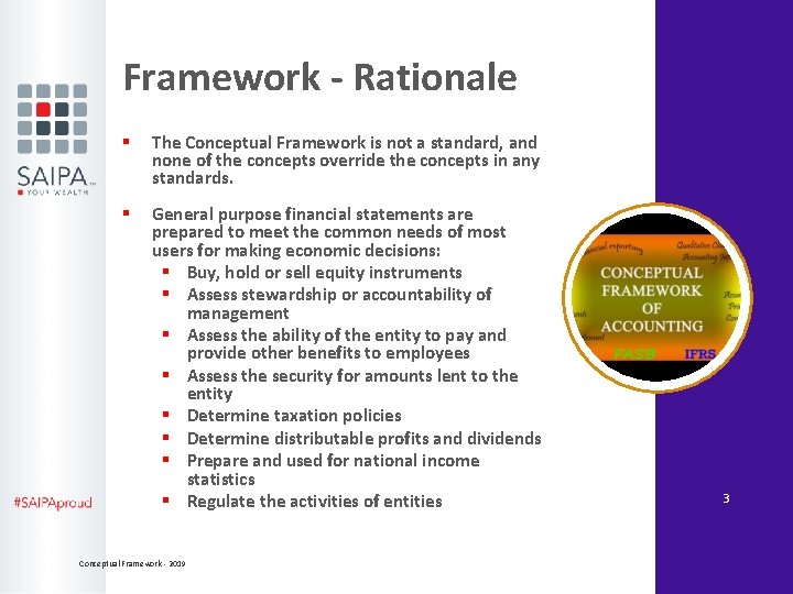 Framework - Rationale § The Conceptual Framework is not a standard, and none of