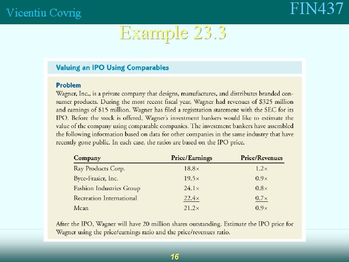 FIN 437 Vicentiu Covrig Example 23. 3 16 