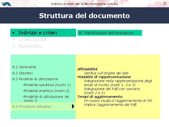 Indirizzi e criteri per la Microzonazione Sismica Struttura del documento • Indirizzi e criteri