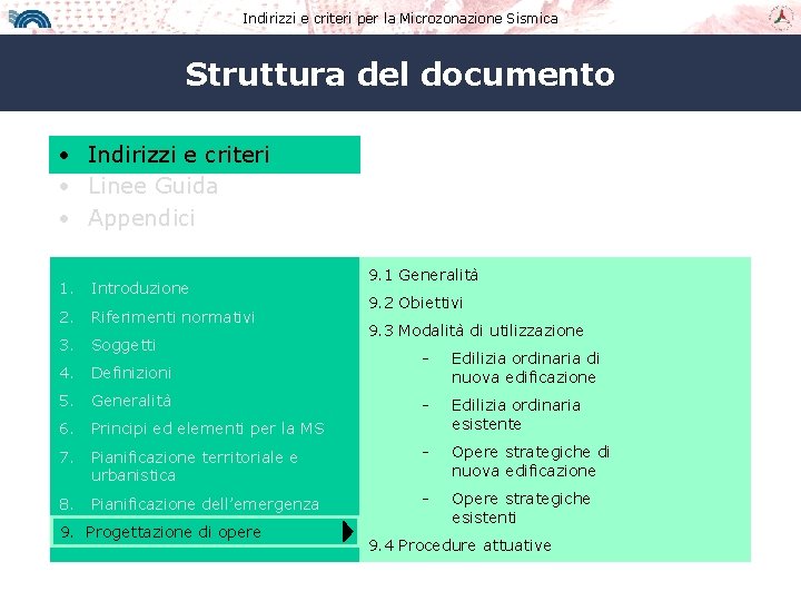 Indirizzi e criteri per la Microzonazione Sismica Struttura del documento • Indirizzi e criteri