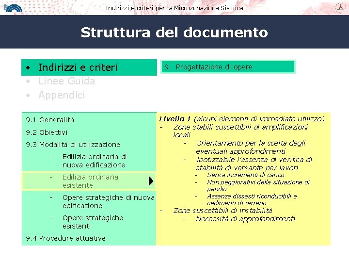Indirizzi e criteri per la Microzonazione Sismica Struttura del documento • Indirizzi e criteri