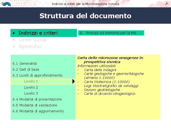 Indirizzi e criteri per la Microzonazione Sismica Struttura del documento • Indirizzi e criteri