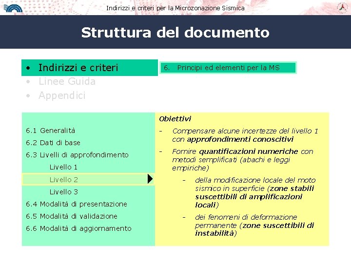 Indirizzi e criteri per la Microzonazione Sismica Struttura del documento • Indirizzi e criteri