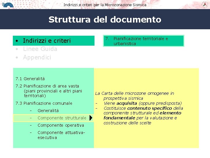 Indirizzi e criteri per la Microzonazione Sismica Struttura del documento • Indirizzi e criteri