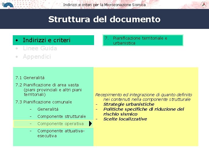 Indirizzi e criteri per la Microzonazione Sismica Struttura del documento • Indirizzi e criteri
