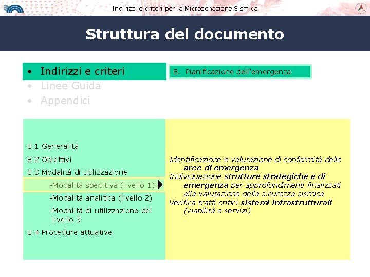 Indirizzi e criteri per la Microzonazione Sismica Struttura del documento • Indirizzi e criteri