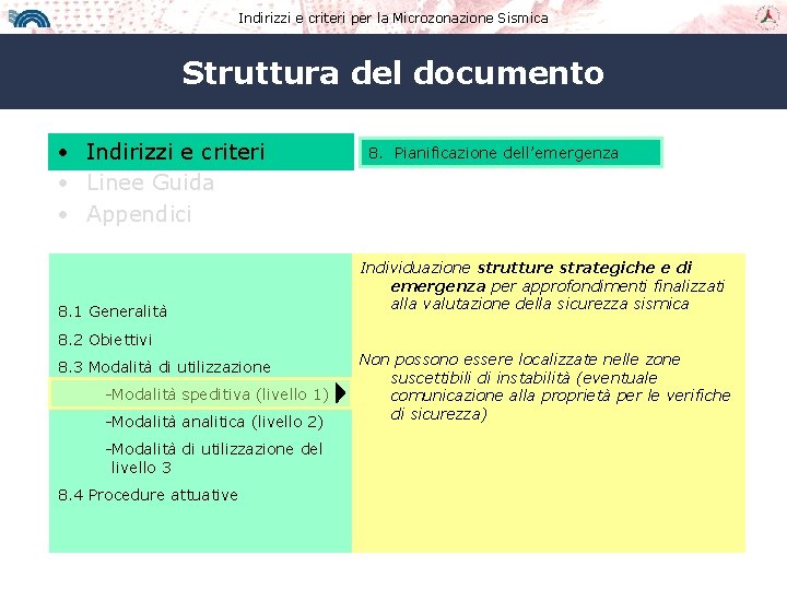 Indirizzi e criteri per la Microzonazione Sismica Struttura del documento • Indirizzi e criteri