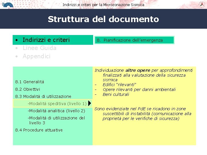 Indirizzi e criteri per la Microzonazione Sismica Struttura del documento • Indirizzi e criteri