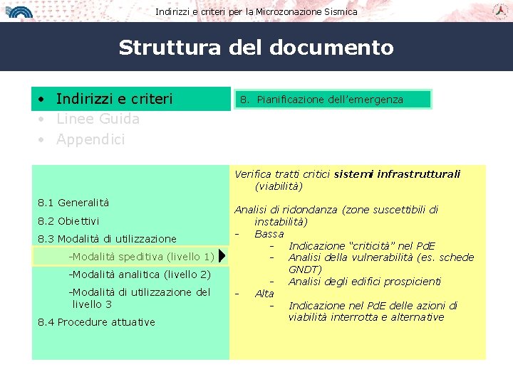 Indirizzi e criteri per la Microzonazione Sismica Struttura del documento • Indirizzi e criteri