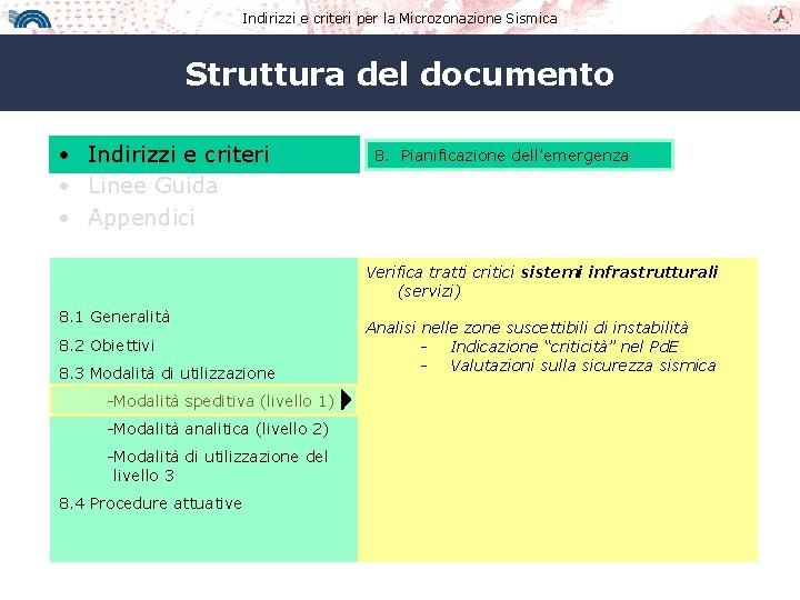 Indirizzi e criteri per la Microzonazione Sismica Struttura del documento • Indirizzi e criteri