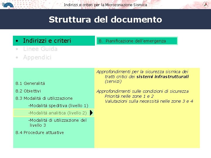 Indirizzi e criteri per la Microzonazione Sismica Struttura del documento • Indirizzi e criteri
