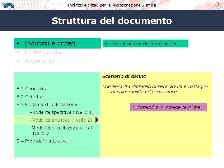 Indirizzi e criteri per la Microzonazione Sismica Struttura del documento • Indirizzi e criteri