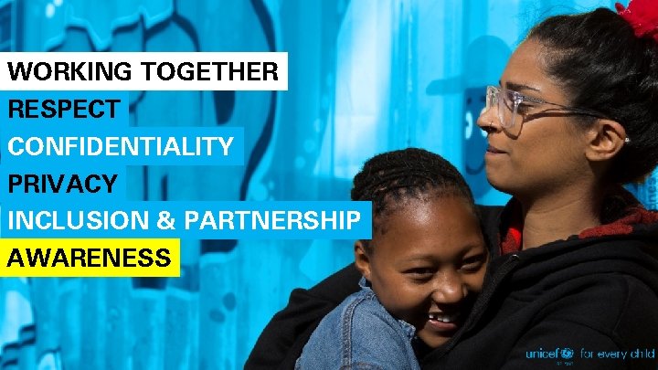 WORKING TOGETHER RESPECT CONFIDENTIALITY PRIVACY INCLUSION & PARTNERSHIP AWARENESS 