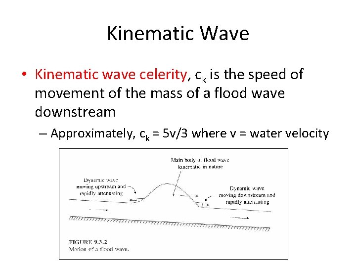 Kinematic Wave • Kinematic wave celerity, ck is the speed of movement of the