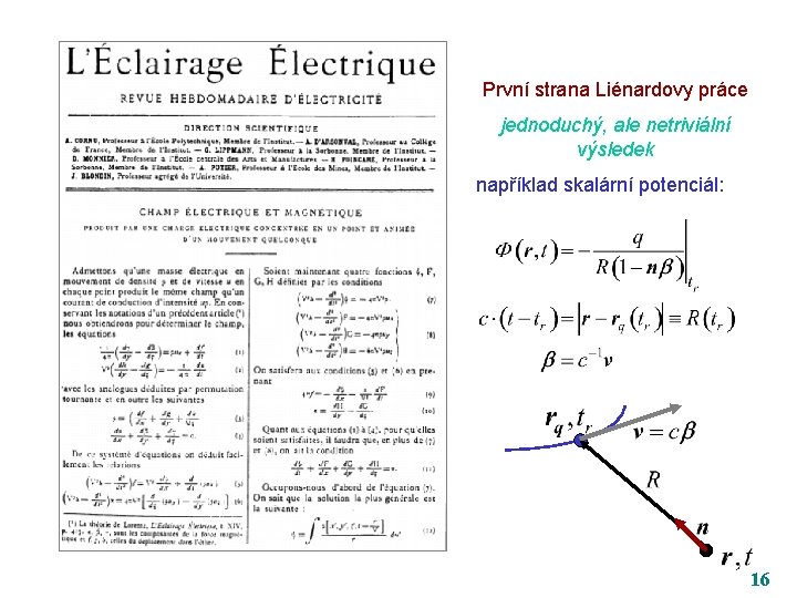 První strana Liénardovy práce jednoduchý, ale netriviální výsledek například skalární potenciál: 16 
