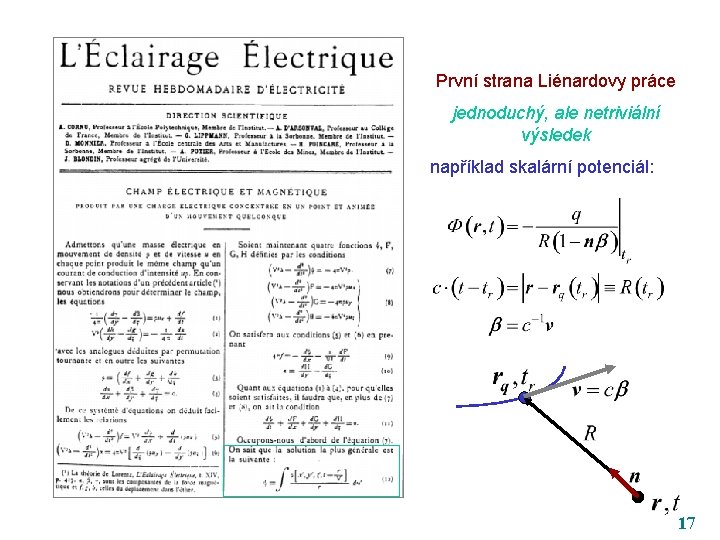 První strana Liénardovy práce jednoduchý, ale netriviální výsledek například skalární potenciál: 17 