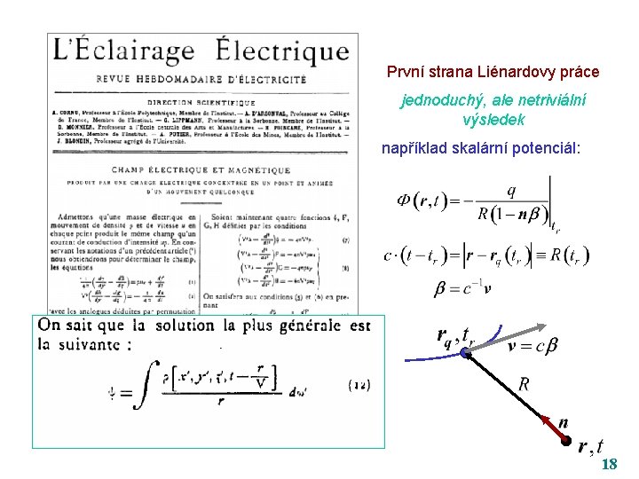 První strana Liénardovy práce jednoduchý, ale netriviální výsledek například skalární potenciál: 18 