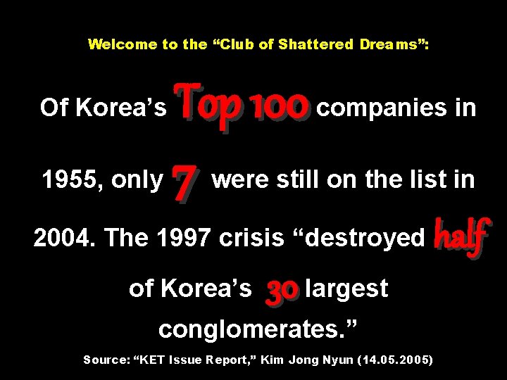 Welcome to the “Club of Shattered Dreams”: Of Korea’s Top 100 companies in 1955,