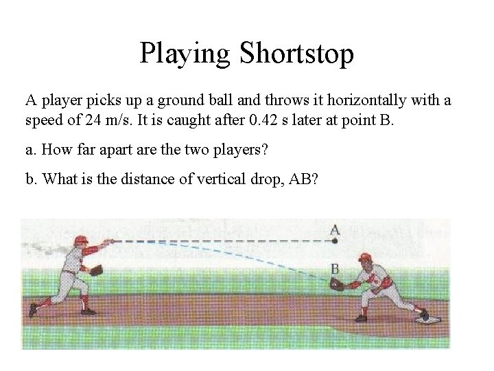 Playing Shortstop A player picks up a ground ball and throws it horizontally with Playing Shortstop A player picks up a ground ball and throws it horizontally with