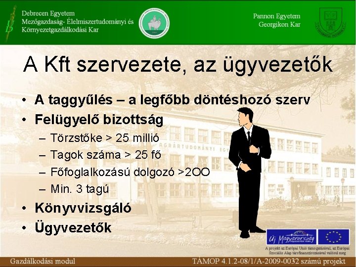 A Kft szervezete, az ügyvezetők • A taggyűlés – a legfőbb döntéshozó szerv •