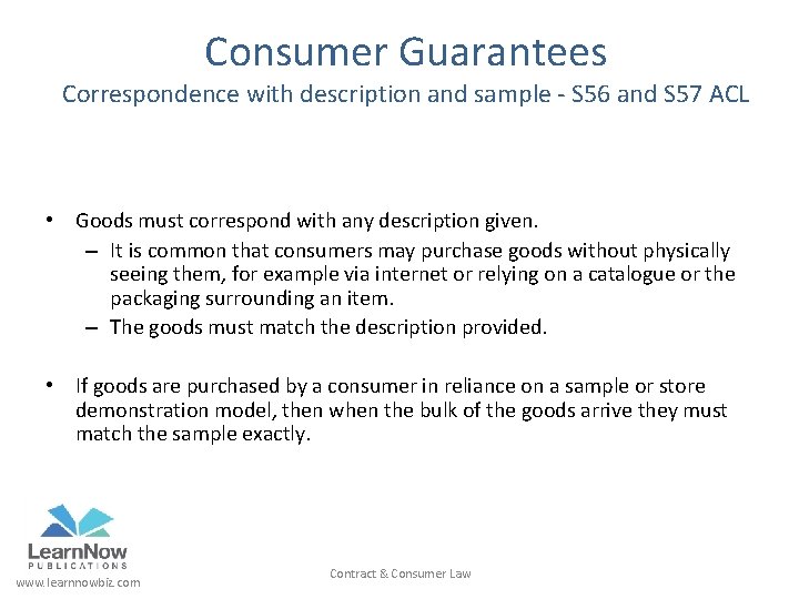 Consumer Guarantees Correspondence with description and sample - S 56 and S 57 ACL