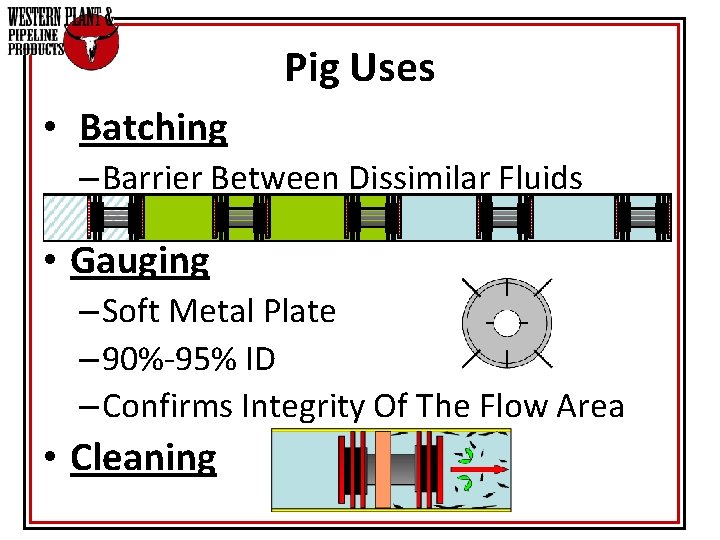Pig Uses • Batching – Barrier Between Dissimilar Fluids • Gauging – Soft Metal Pig Uses • Batching – Barrier Between Dissimilar Fluids • Gauging – Soft Metal