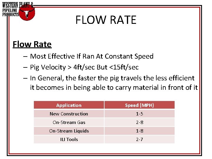 FLOW RATE Flow Rate – Most Effective If Ran At Constant Speed – Pig FLOW RATE Flow Rate – Most Effective If Ran At Constant Speed – Pig