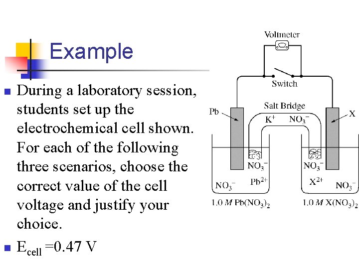 Example n n During a laboratory session, students set up the electrochemical cell shown.