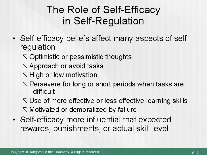 The Role of Self-Efficacy in Self-Regulation • Self-efficacy beliefs affect many aspects of selfregulation