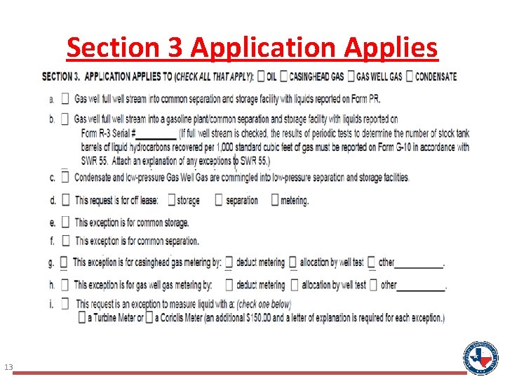 Section 3 Application Applies 13 Section 3 Application Applies 13
