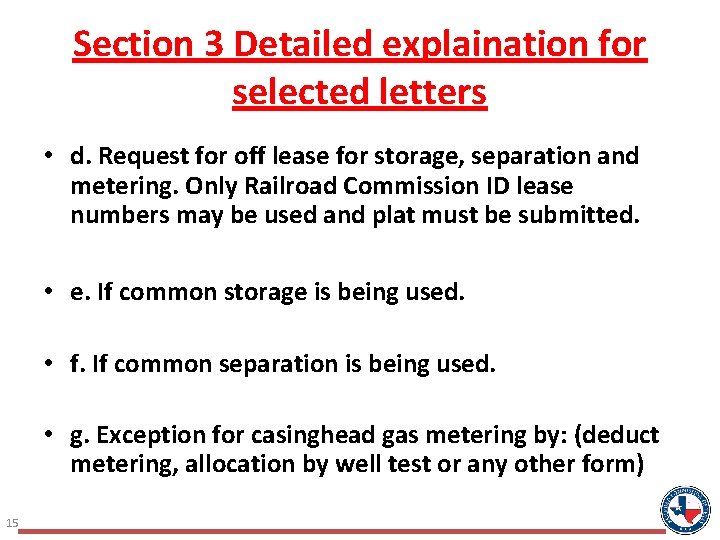 Section 3 Detailed explaination for selected letters • d. Request for off lease for Section 3 Detailed explaination for selected letters • d. Request for off lease for