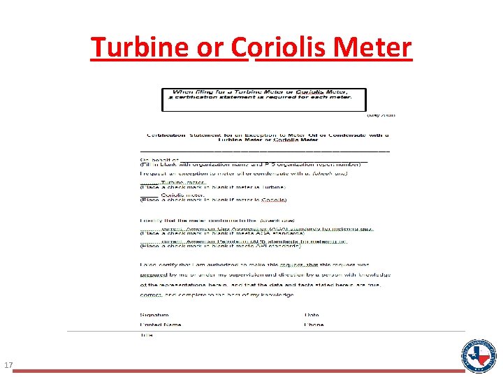 Turbine or Coriolis Meter 17 Turbine or Coriolis Meter 17