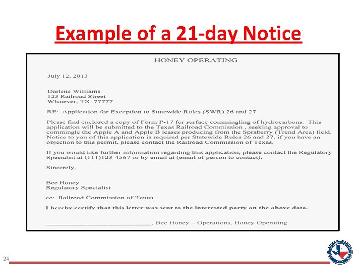 Example of a 21 -day Notice 24 24 Example of a 21 -day Notice 24 24