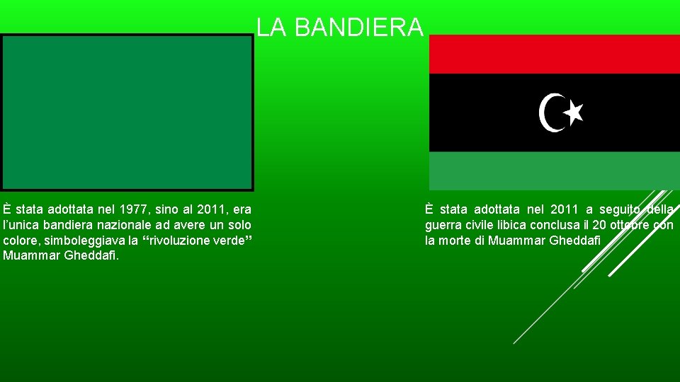 LA BANDIERA È stata adottata nel 1977, sino al 2011, era l’unica bandiera nazionale