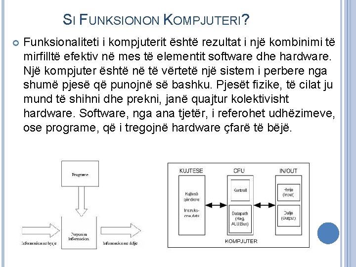 SI FUNKSIONON KOMPJUTERI? Funksionaliteti i kompjuterit është rezultat i një kombinimi të mirfilltë efektiv