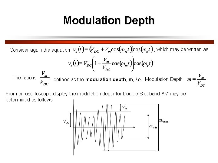 Modulation Depth Consider again the equation The ratio is , which may be written