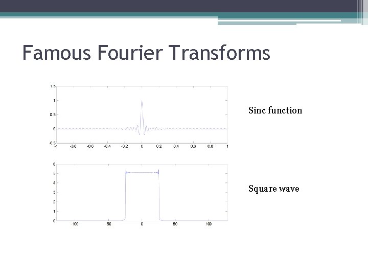 Famous Fourier Transforms Sinc function Square wave Famous Fourier Transforms Sinc function Square wave