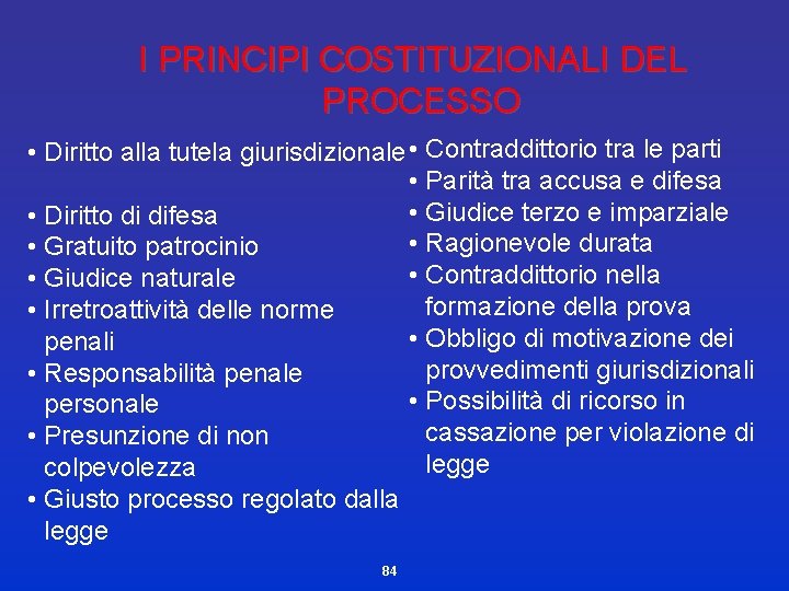 I PRINCIPI COSTITUZIONALI DEL PROCESSO • Diritto alla tutela giurisdizionale • Contraddittorio tra le