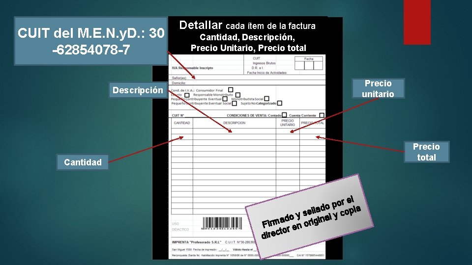 CUIT del M. E. N. y. D. : 30 -62854078 -7 Detallar cada ítem