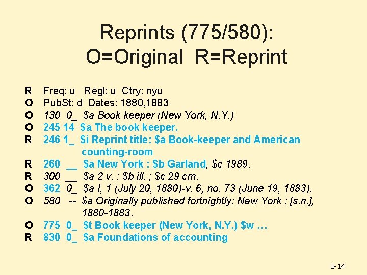 Reprints (775/580): O=Original R=Reprint R O O O R R R O O O