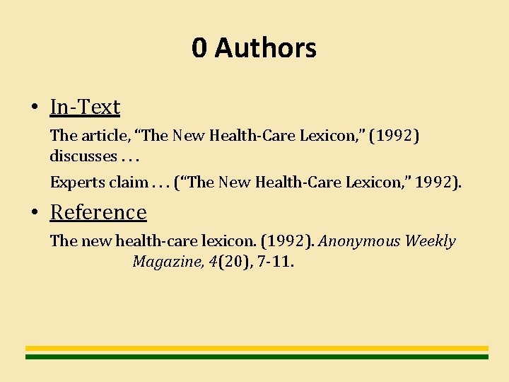 0 Authors • In-Text The article, “The New Health-Care Lexicon, ” (1992) discusses. .