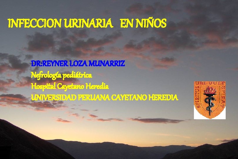 INFECCION URINARIA EN NIÑOS DR: REYNER LOZA MUNARRIZ Nefrología pediátrica Hospital Cayetano Heredia UNIVERSIDAD