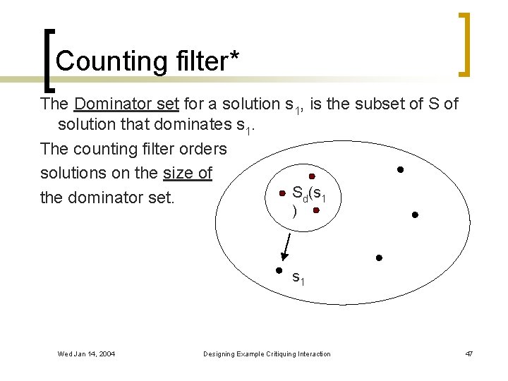 Counting filter* The Dominator set for a solution s 1, is the subset of